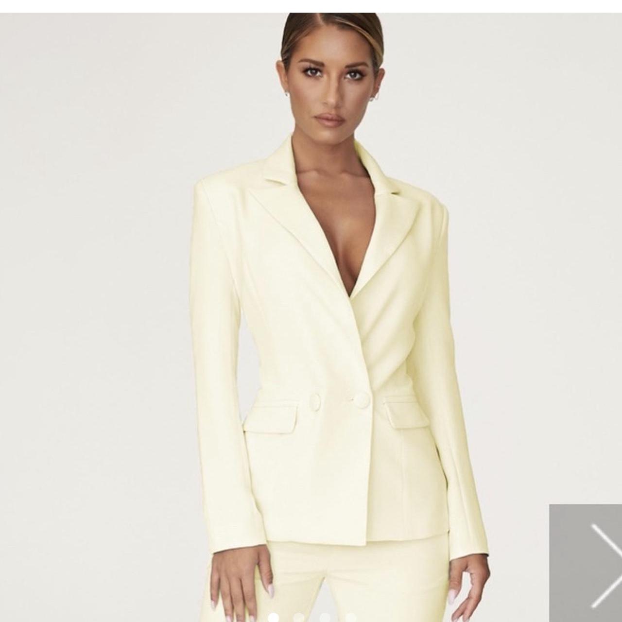 Meshki pale yellow suit set blazer and pants Suits... Depop