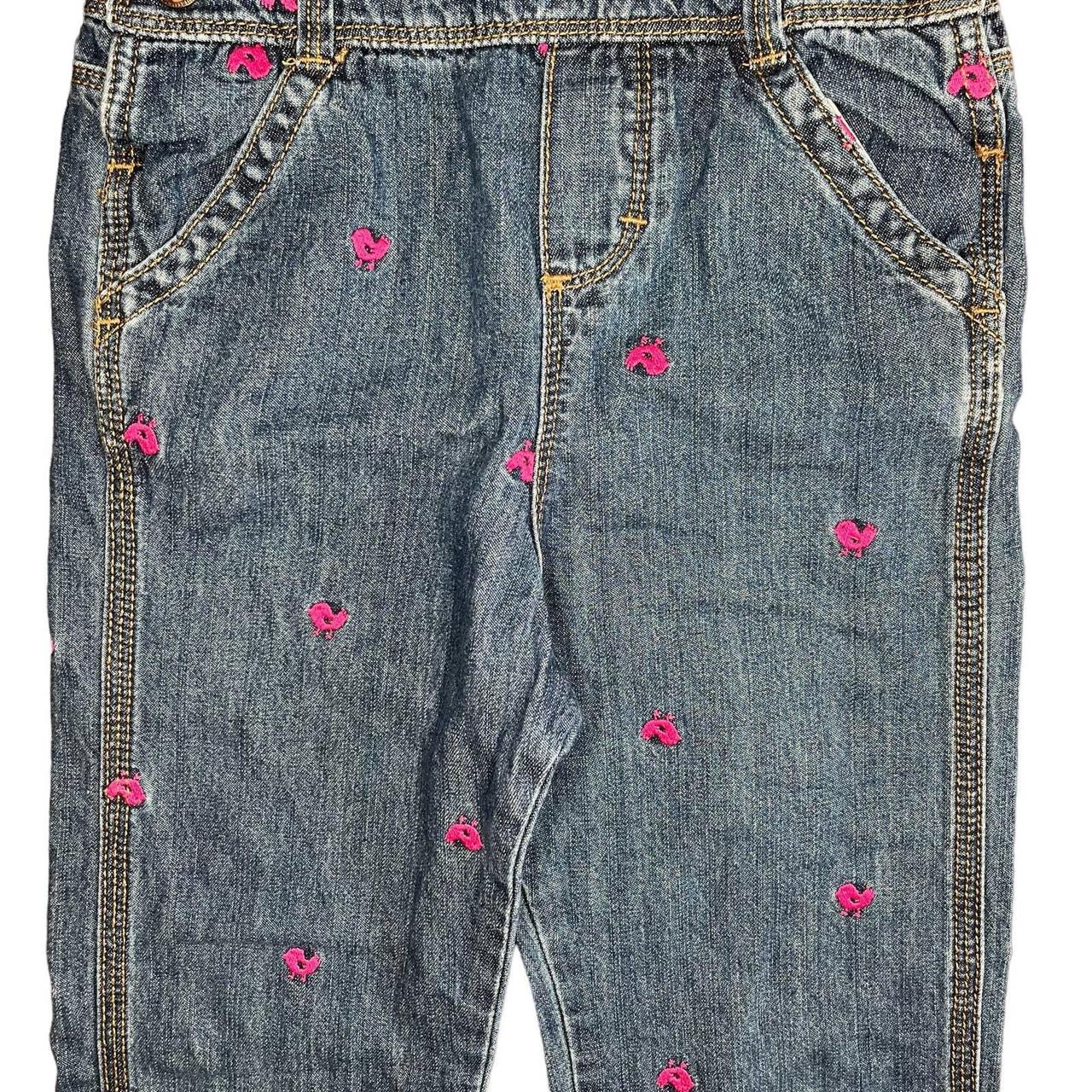 Oshkosh Denim Overalls Pink Embroidered Bird Toddler... - Depop