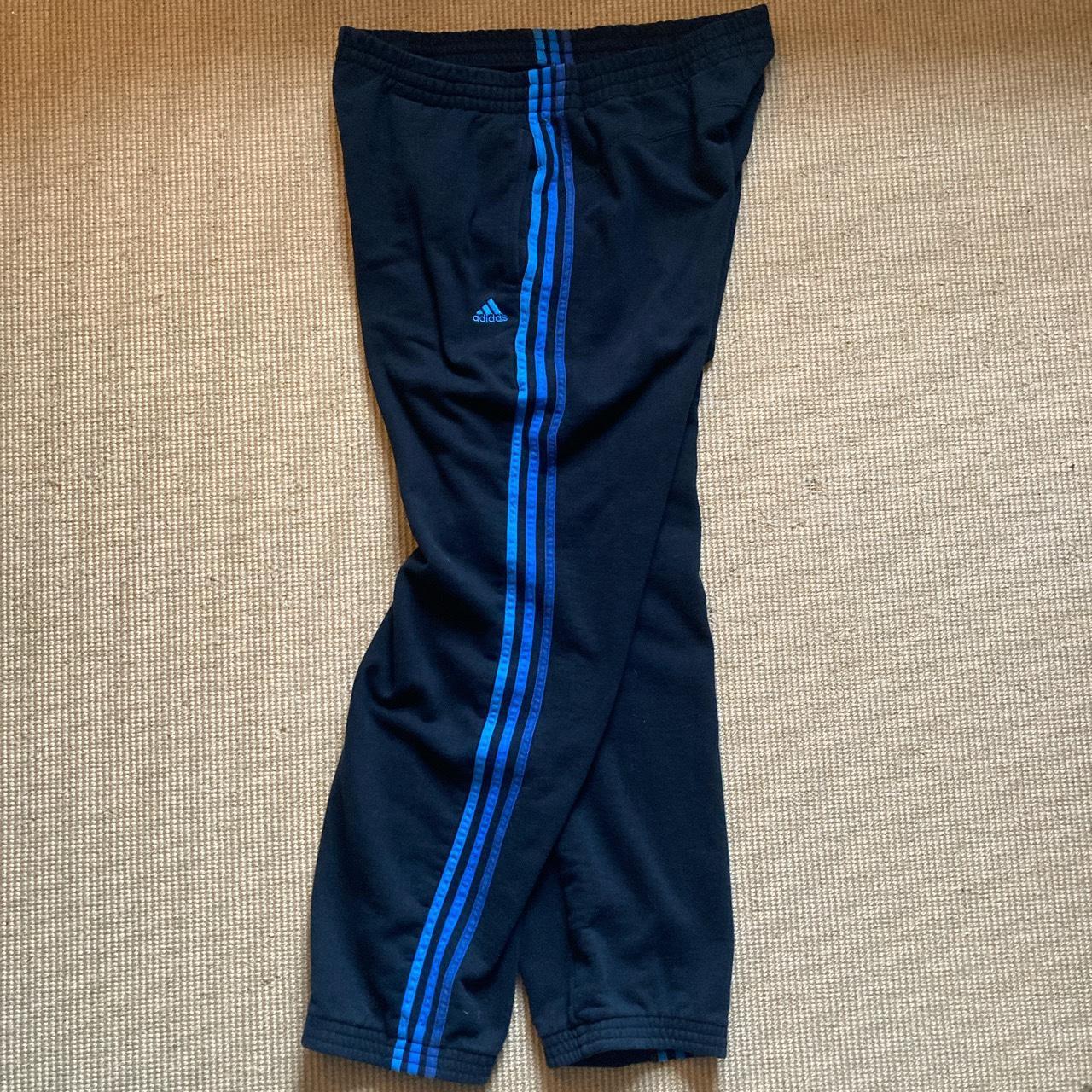 Vintage 2000s black and blue fade stripe Adidas... - Depop