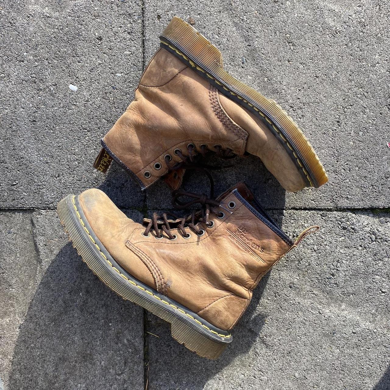 Leather Doc Marten Boots Brown doc marten boots... Depop