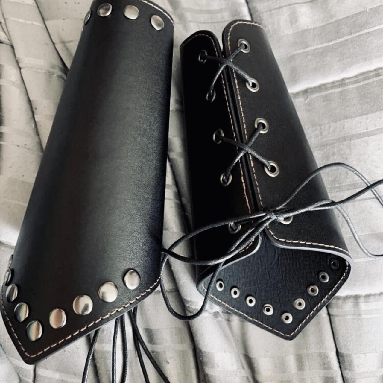 Unisex Leather Fantasy Viking Ren fair Bracer Set... - Depop