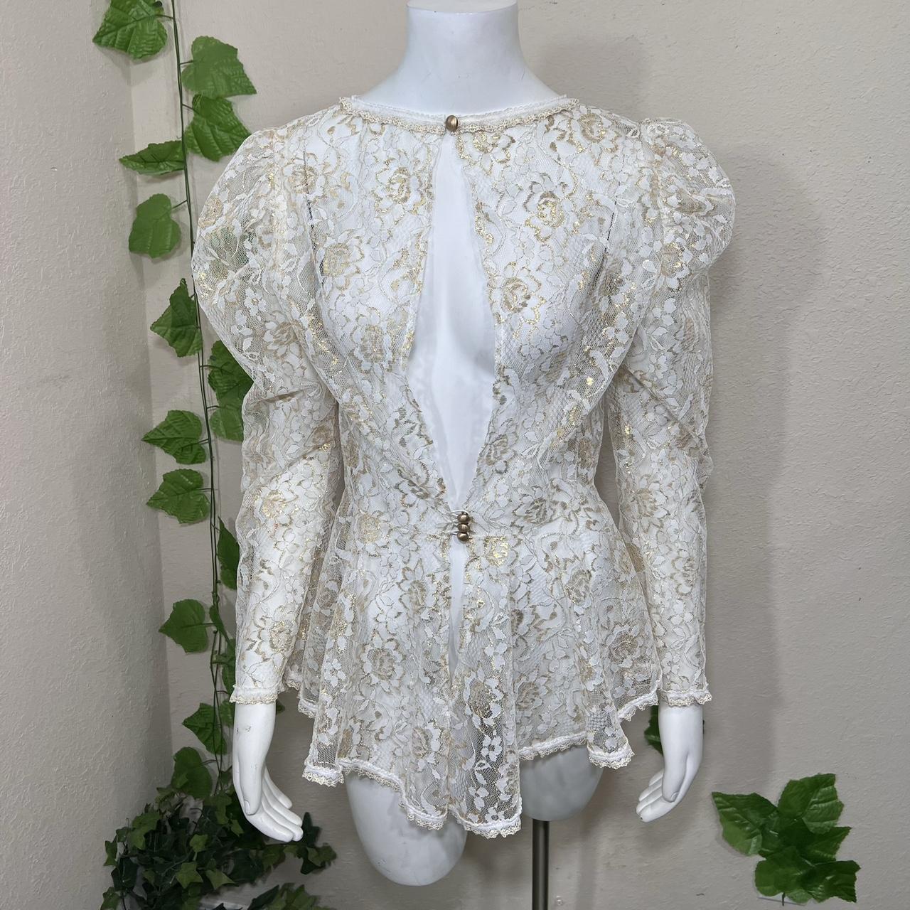 Vintage Regency Lace Gold White Top No Brand or... - Depop