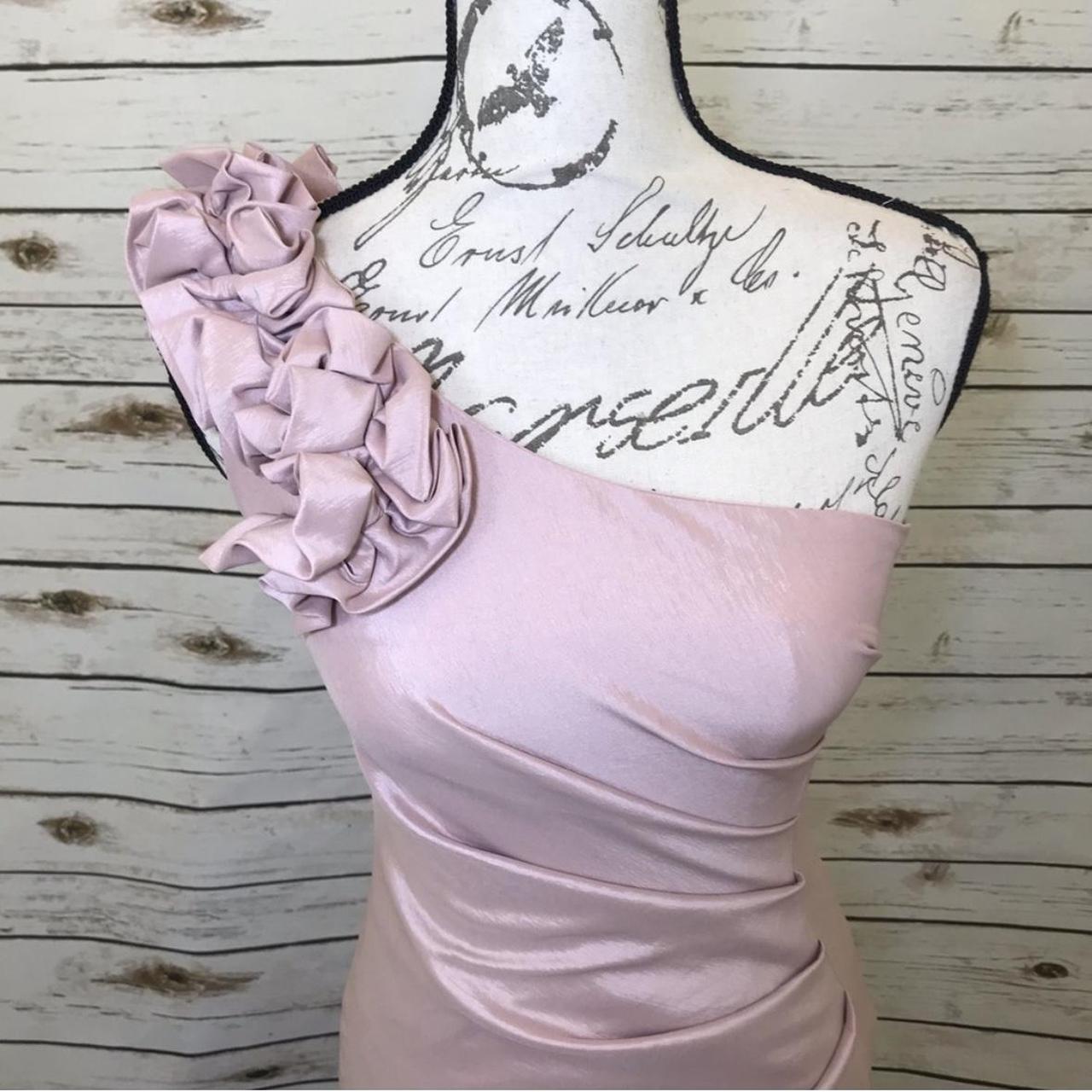 Adrianna Papell Rose Pink One Shoulder Dress Dress Depop