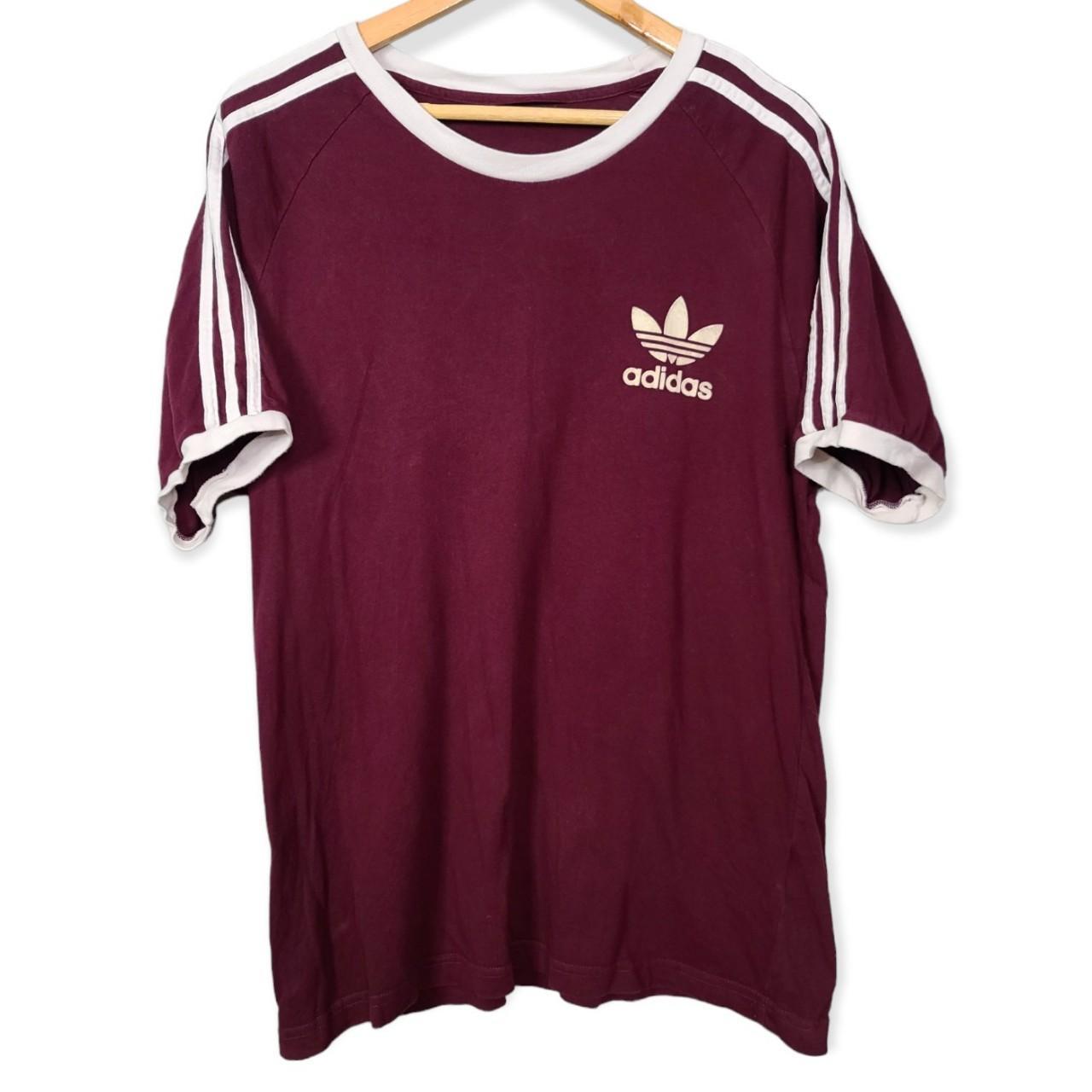 Vintage 90’s Adidas Maroon T Shirt felt Maroon... - Depop