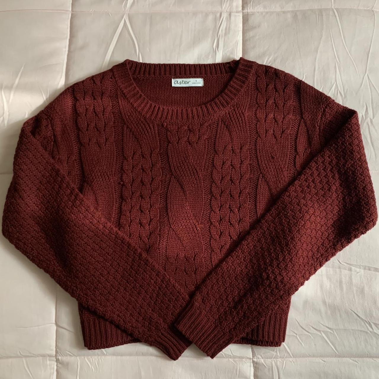 Burgundy Knit Sweater Size: Small only worn once!... - Depop