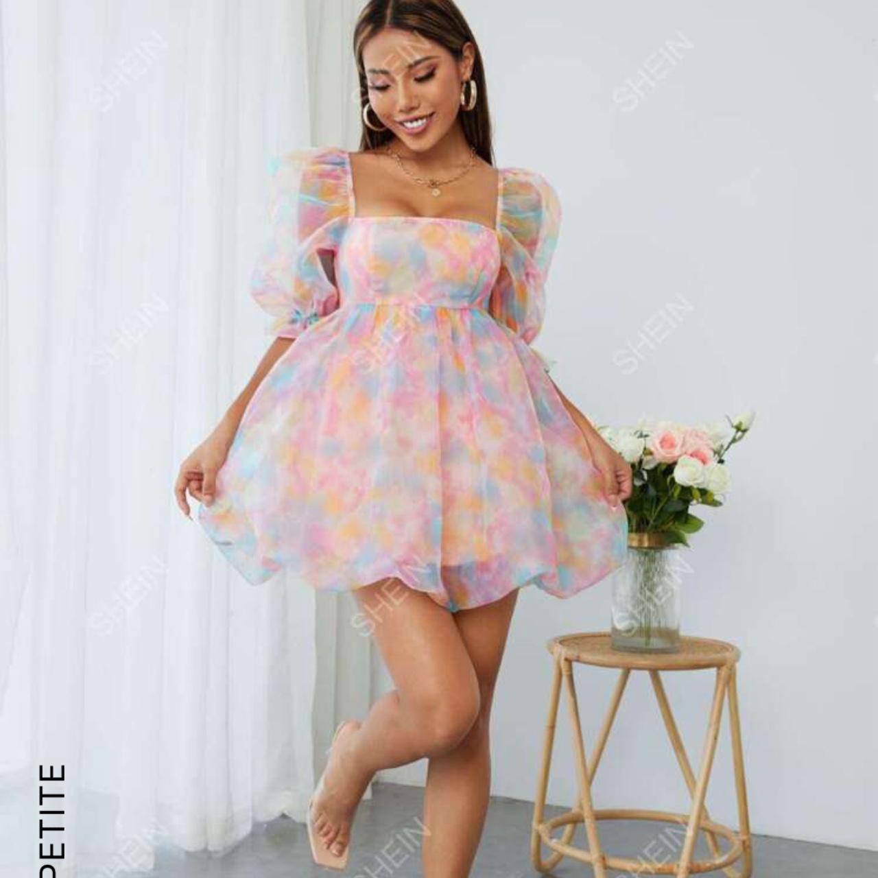 Robe Moulante Shein Robe Tie Dye Dress Adorable Puff Sleeve