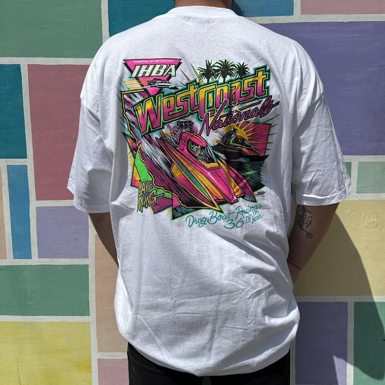 Vintage 90s Drag Boat Racing neon single stitch t... - Depop