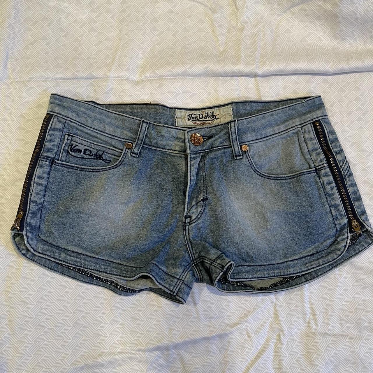 Von Dutch denim shorts low rise cute zipper details... - Depop