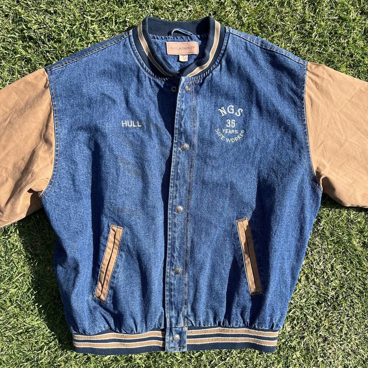 Port Authority Men's Blue and Brown Jacket Depop