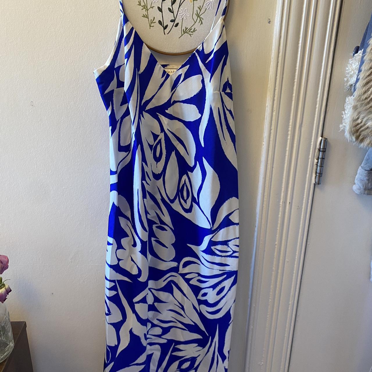 Blue and white midi dress Size: XS Excellent... - Depop