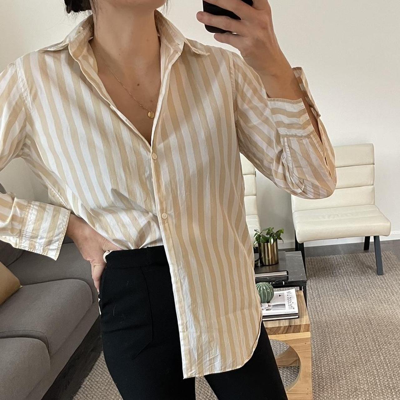 Jac and Jack beige and white striped shirt in... - Depop