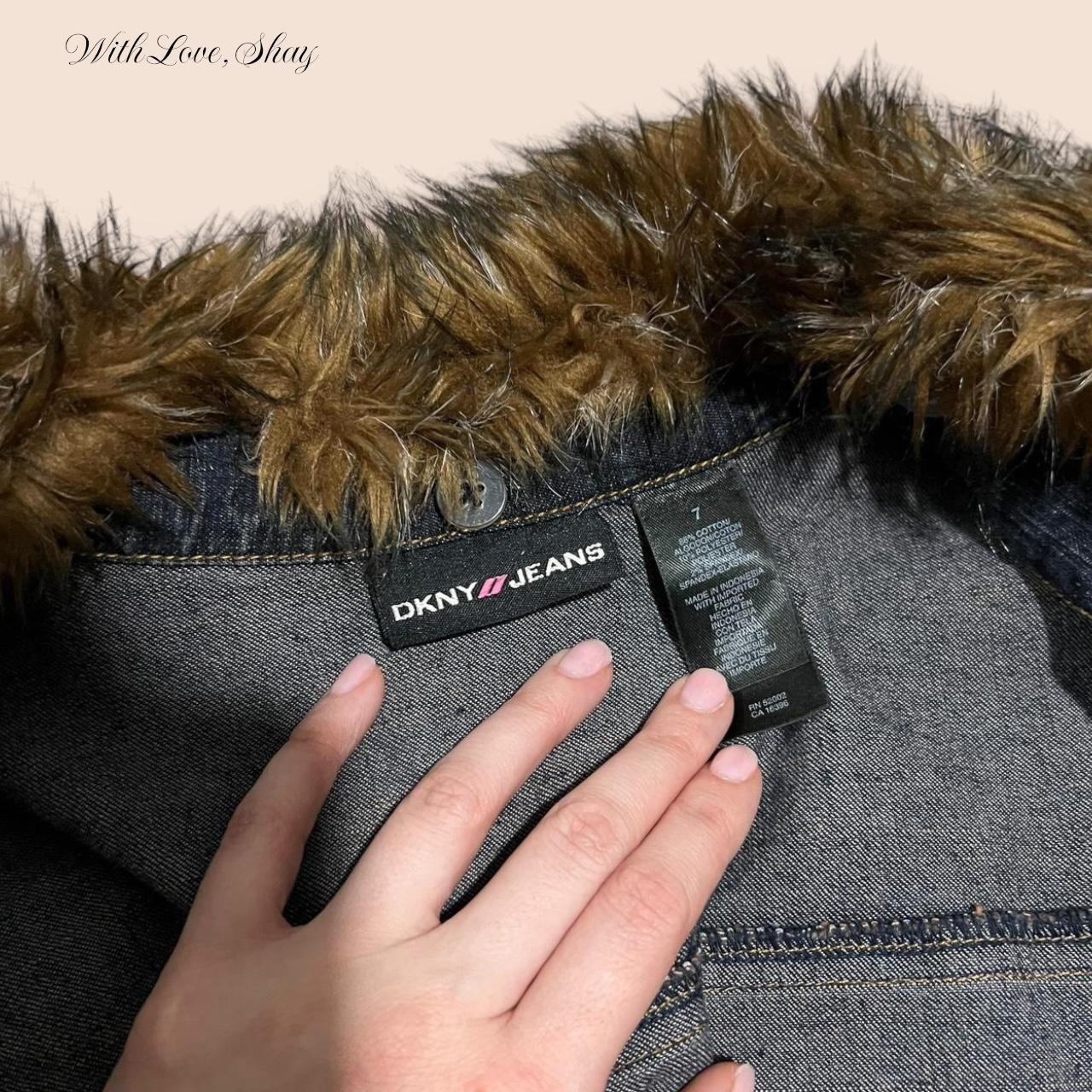 Y2k 2000s vintage DKNY faux fur and denim Moto | Depop