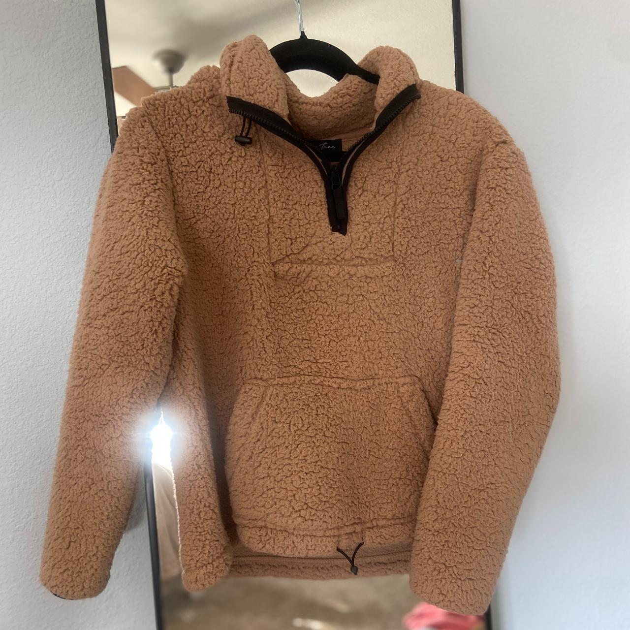 Fluffy brown teddy jacket with pockets- quarter zip... - Depop