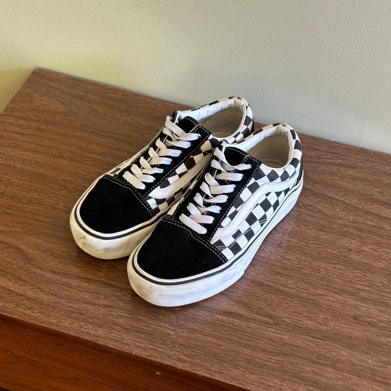 Black and white checkered vans lace up hotsell