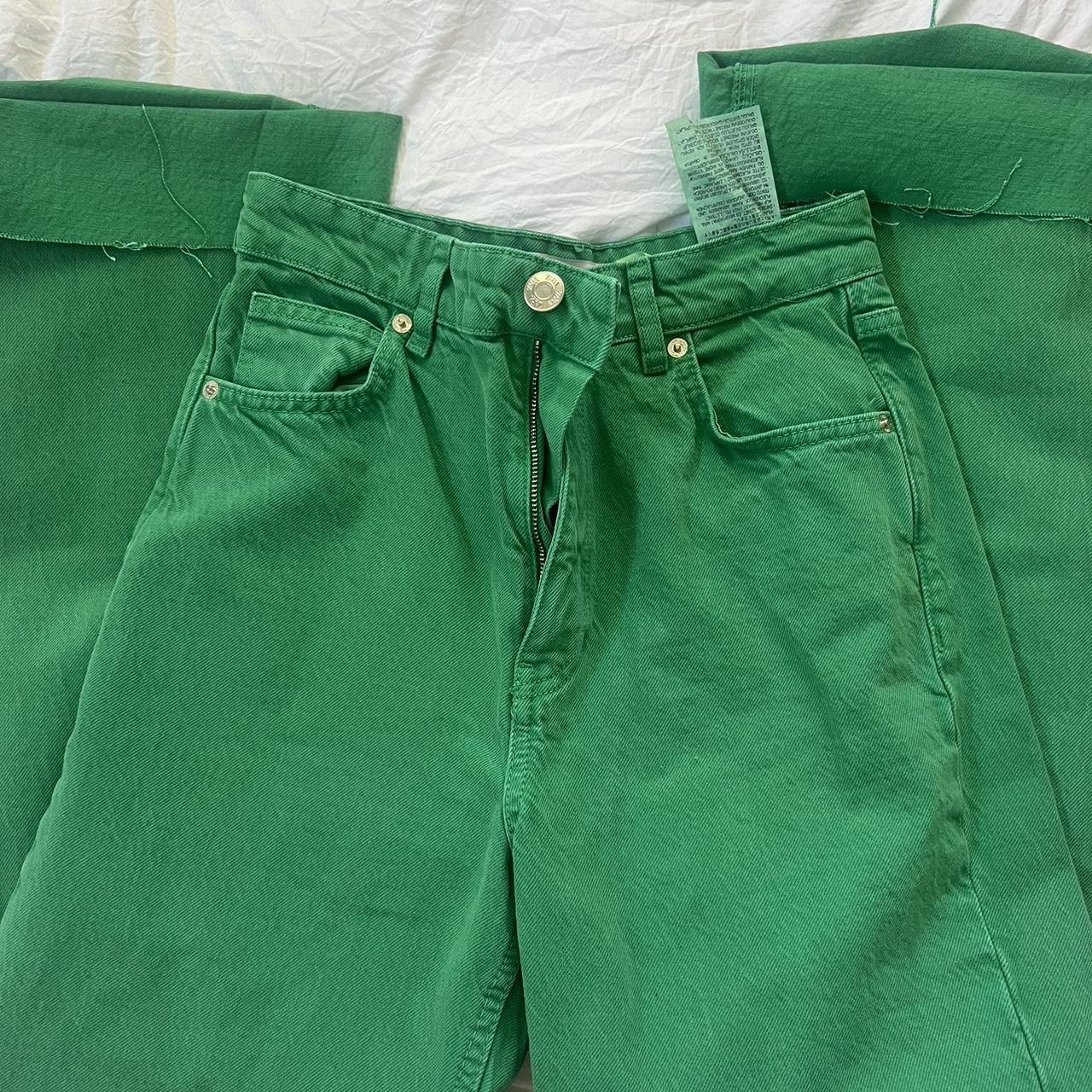 bright green high waisted zara wide leg jeans size... - Depop