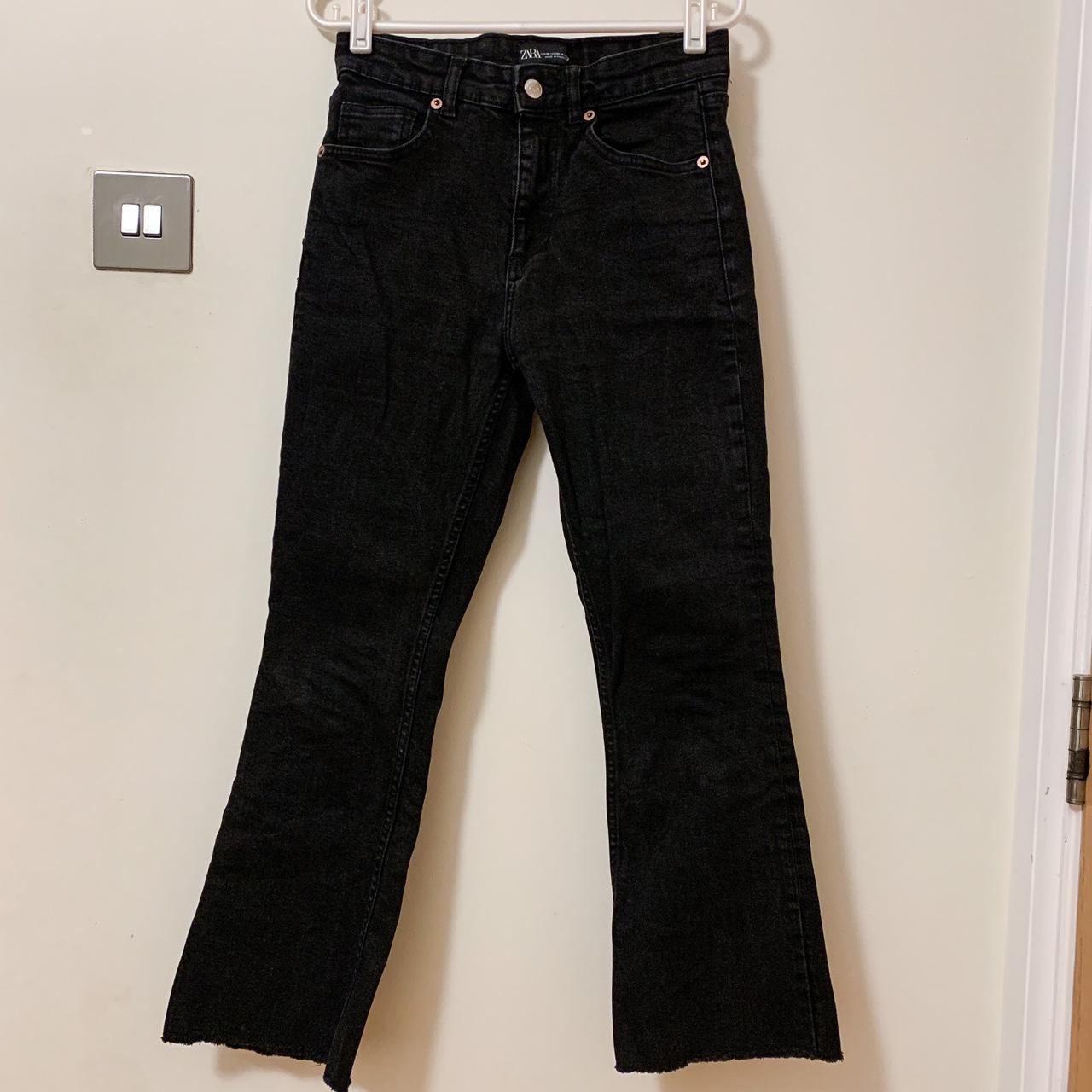 Black Zara Flared Jeans - 6/8 Dark black jeans from... - Depop