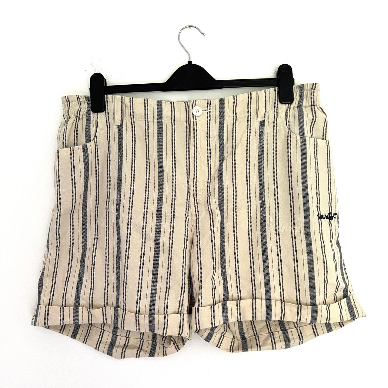 Weird Fish Striped Summer Pleated Shorts Womens Size... - Depop