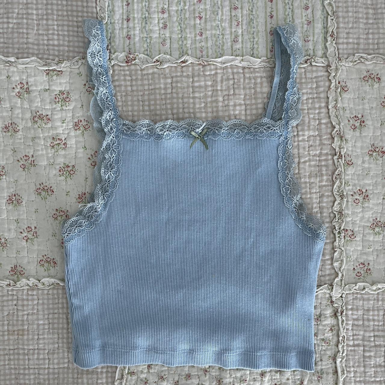 baby blue ribbed tank top Depop
