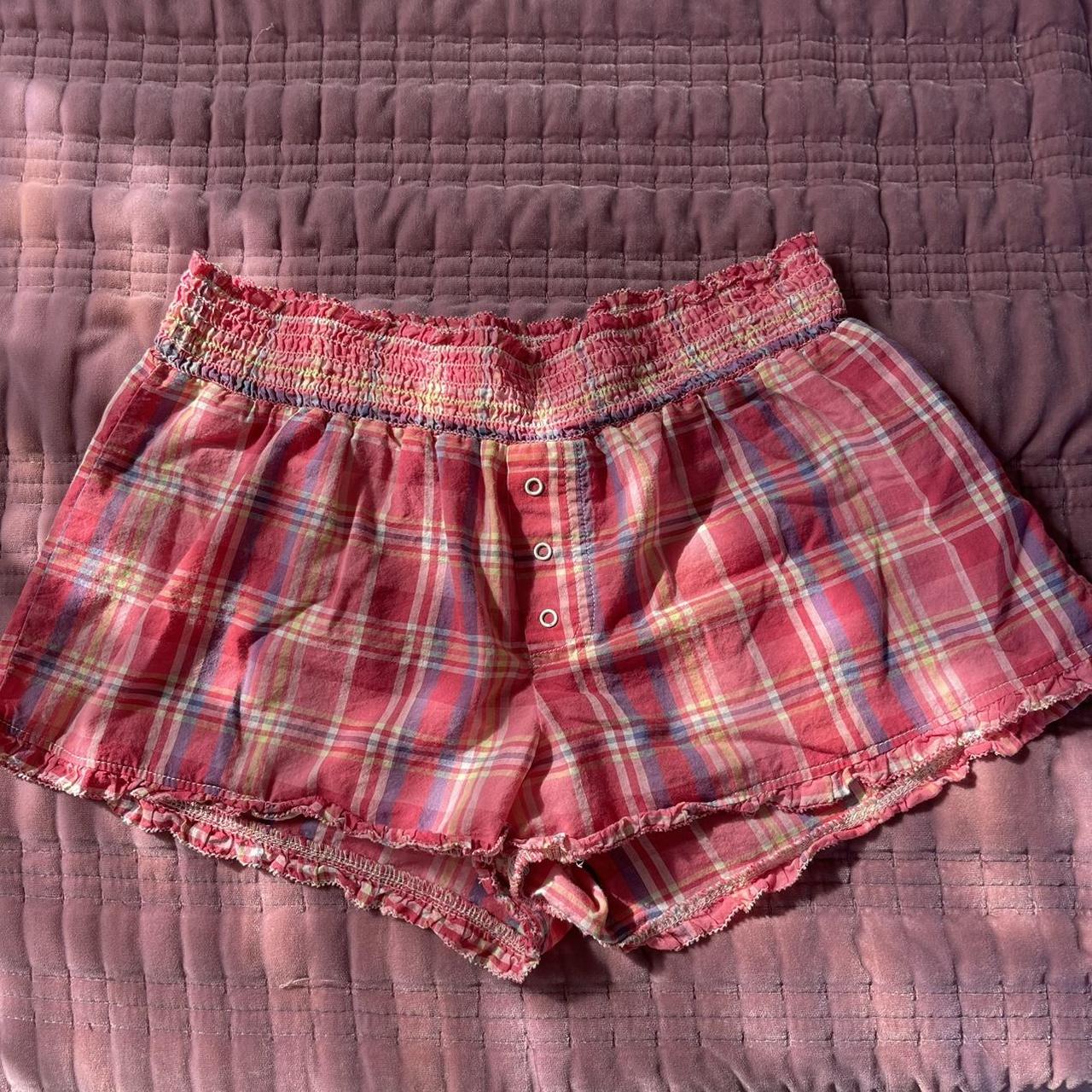 Ladies Pink Plaid Flannel Sleep Shorts