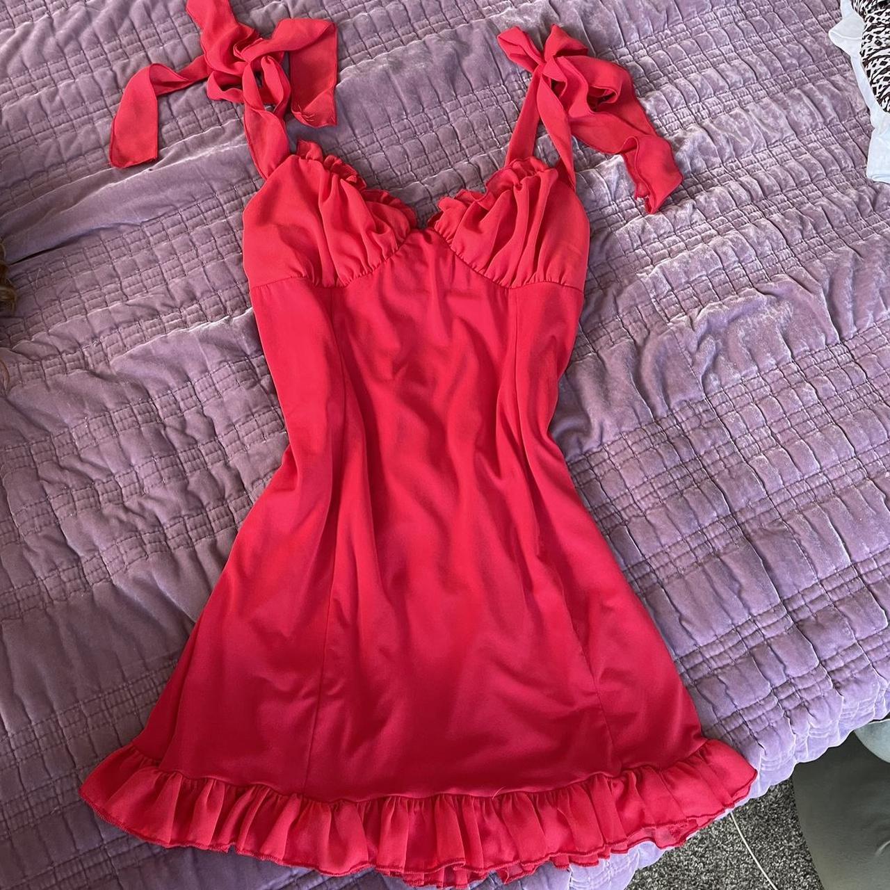 Lucy in the sky red babydoll tight dress, ribbon... - Depop