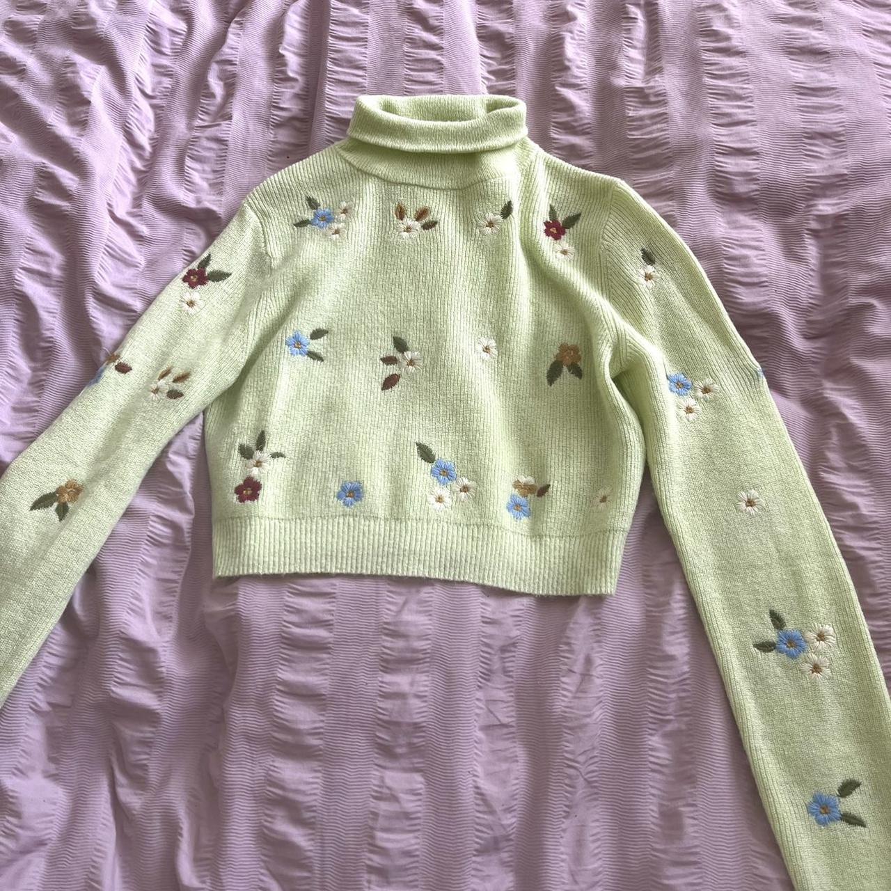 Zara pastel green floral embroidered cropped... - Depop