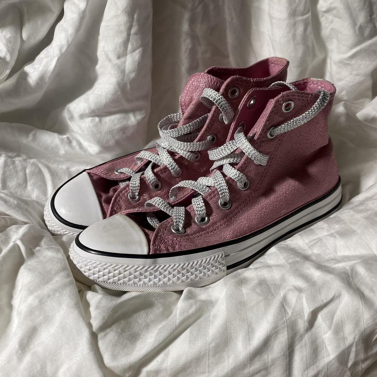 Pink sequin converse high tops best sale