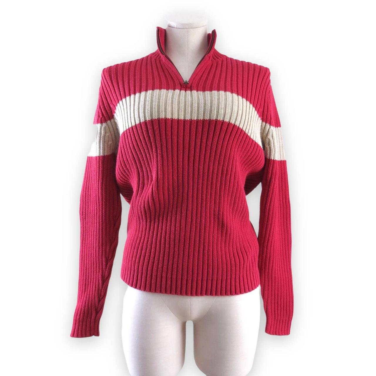 Vintage Y2k ribbed sweater in red with pale beige... - Depop