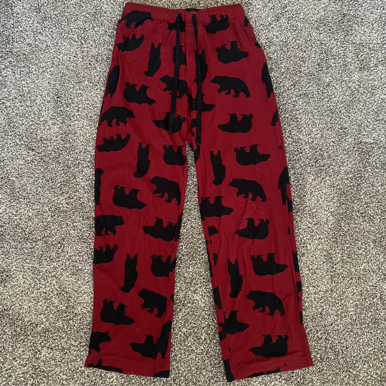 Croft&Barrow red and black pj pants with bear print... - Depop