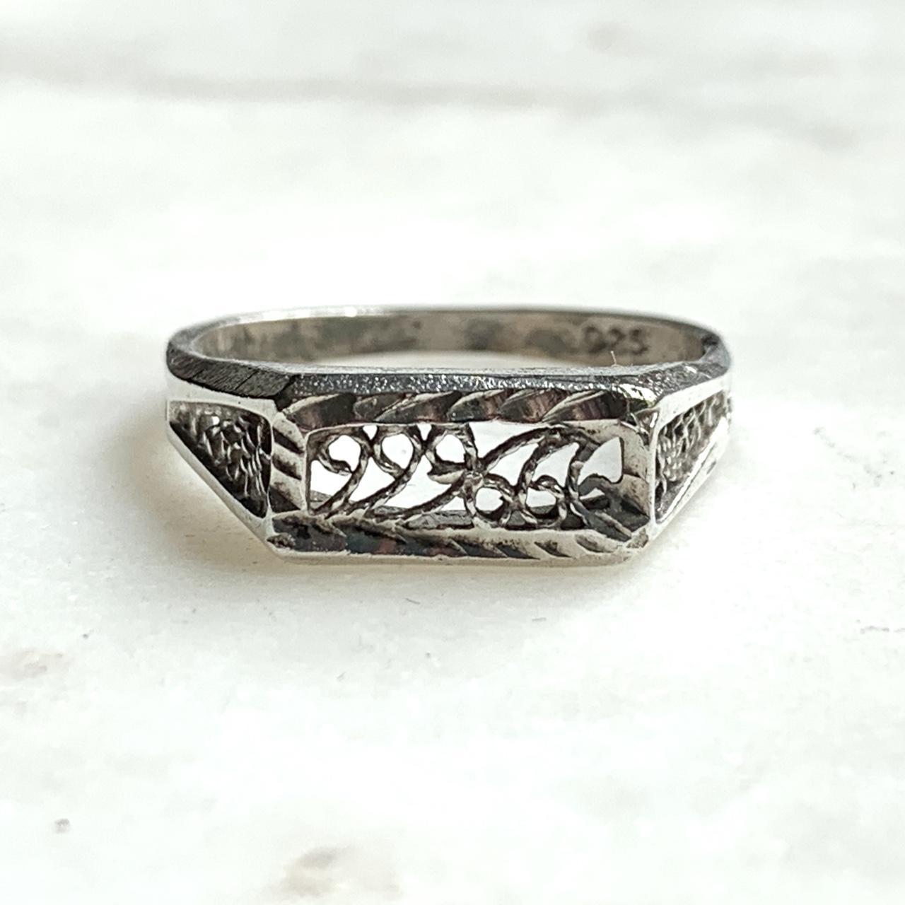 Vintage Sterling Silver Filigree Ring, size 7.25 A... - Depop