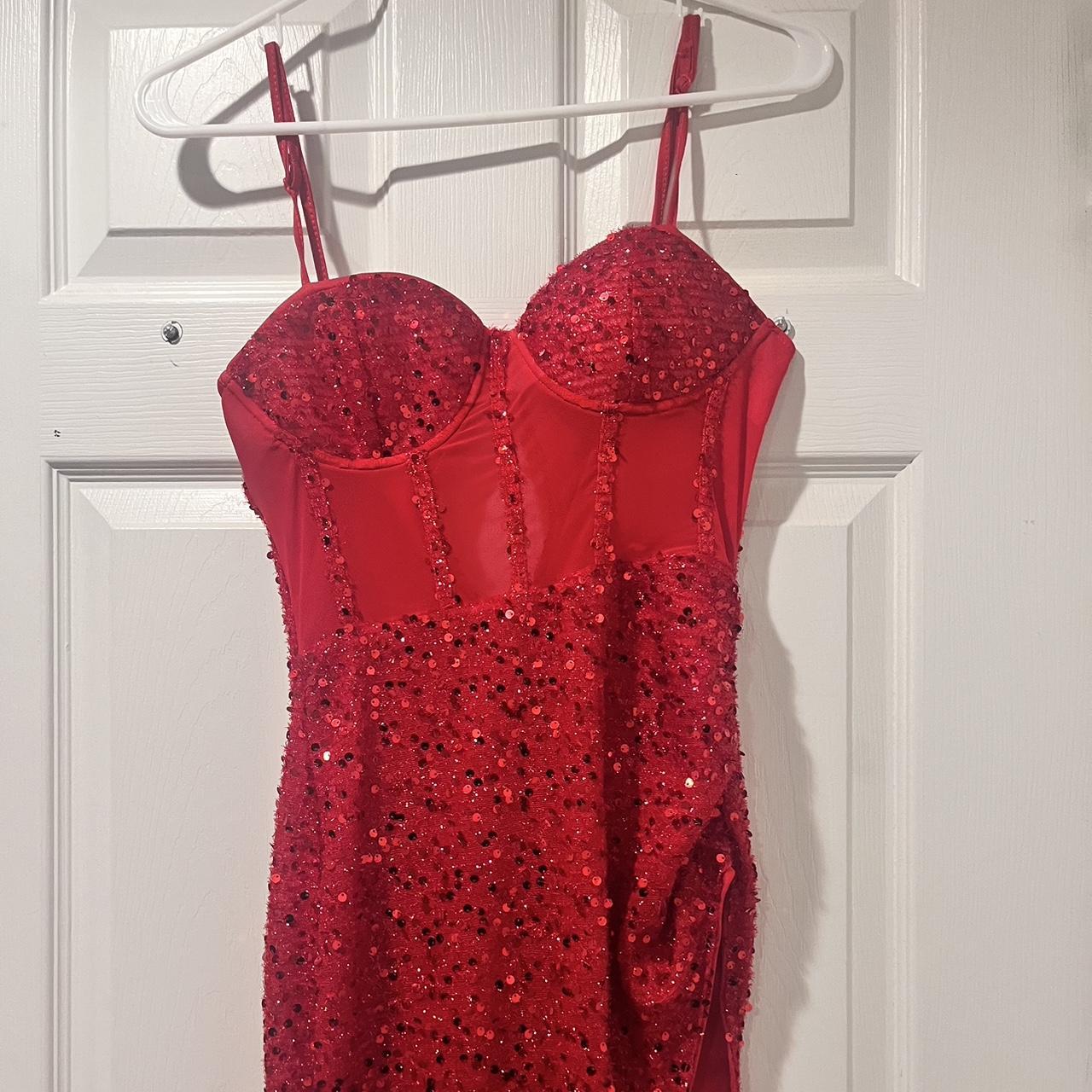 Red glitter dress Side boob on one half of the dress - Depop