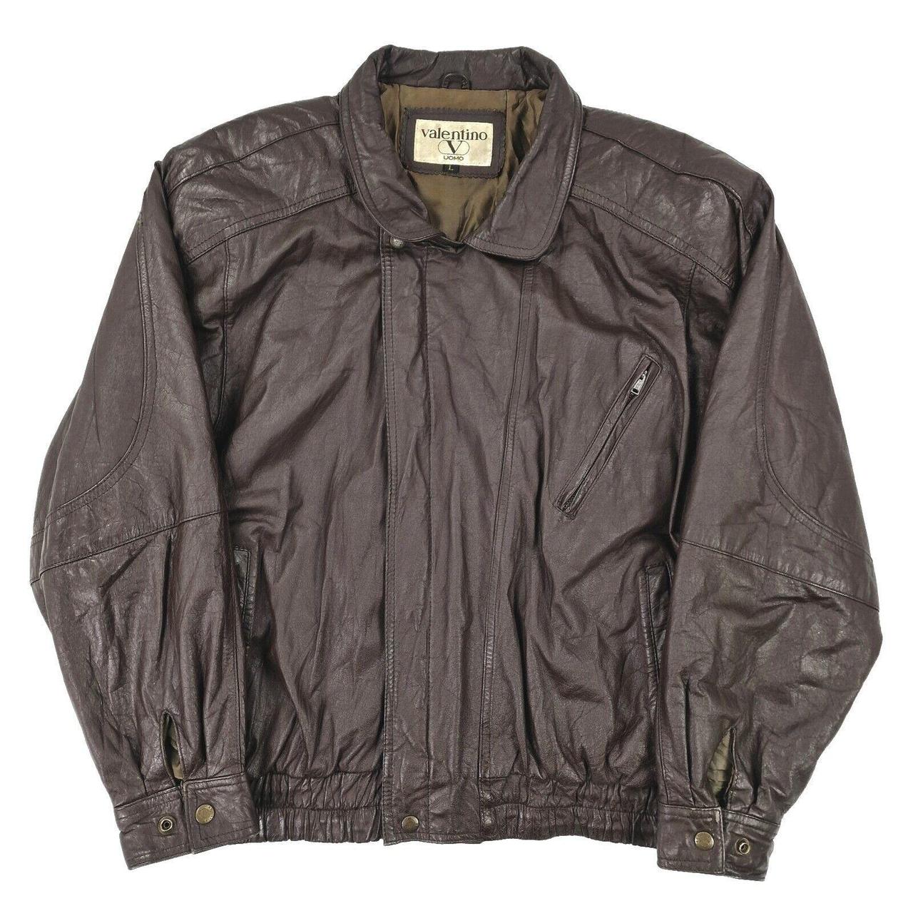 Valentino Vintage Leather Bomber Jacket Brown Men's... - Depop