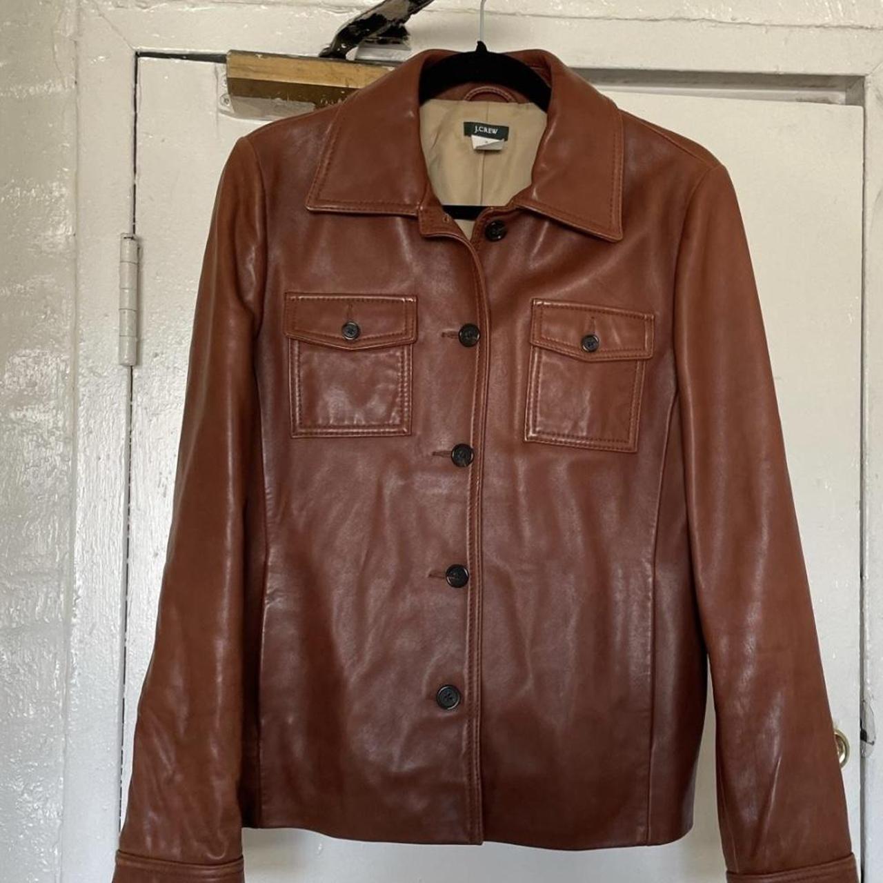 brown leather jacket vintage Brand: J Crew Size:... - Depop