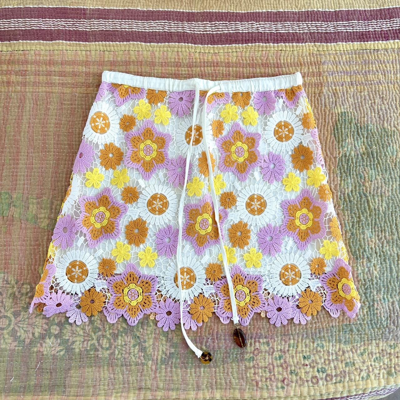 flower crochet ZARA knit skirt XS brand new never... Depop