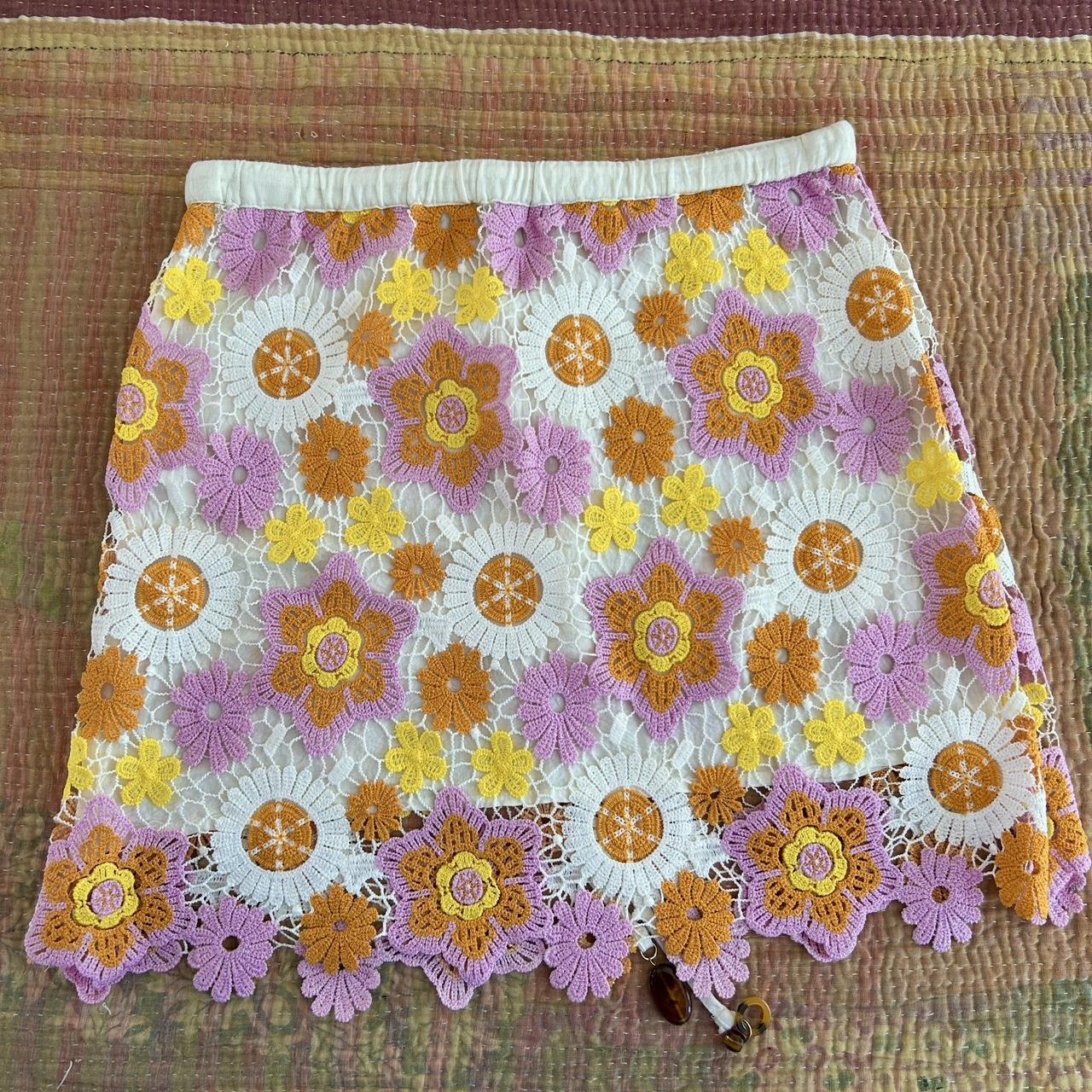 flower crochet ZARA knit skirt XS brand new never... Depop