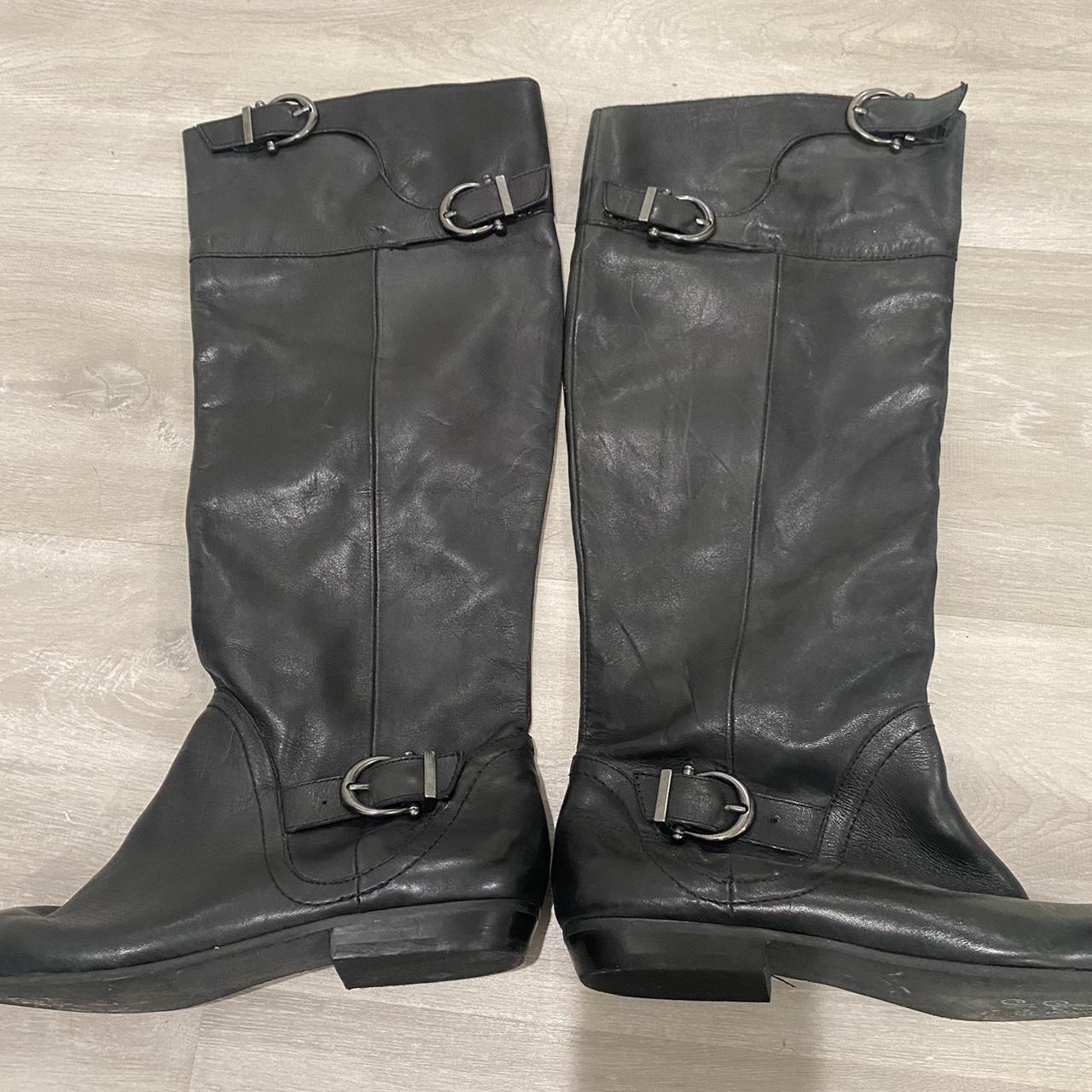 Black Leather Biker Boots - size 7.5 - Depop