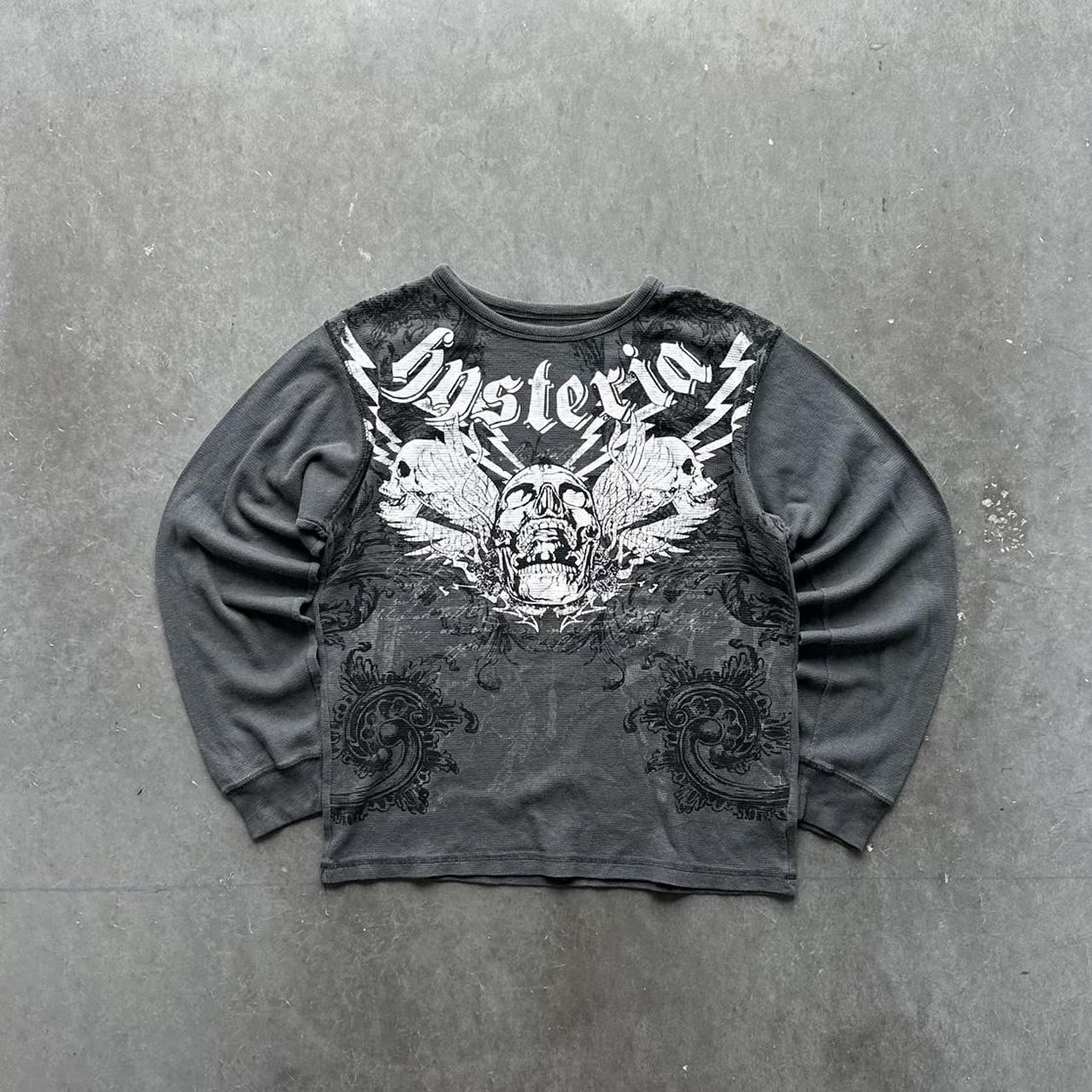 Vintage Y2K Hysteria Skull Wings Thermal Shirt... - Depop