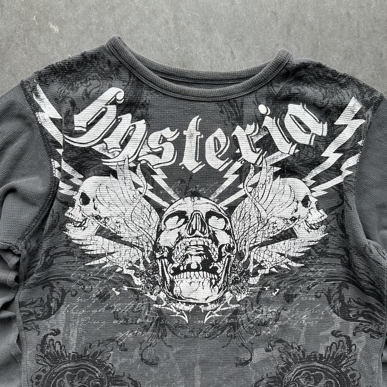 Vintage Y2K Hysteria Skull Wings Thermal Shirt... - Depop