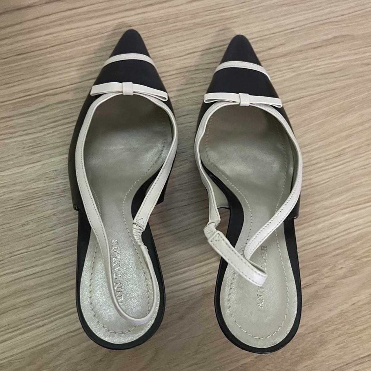 Ann Taylor black slingback kitten heels with white... - Depop