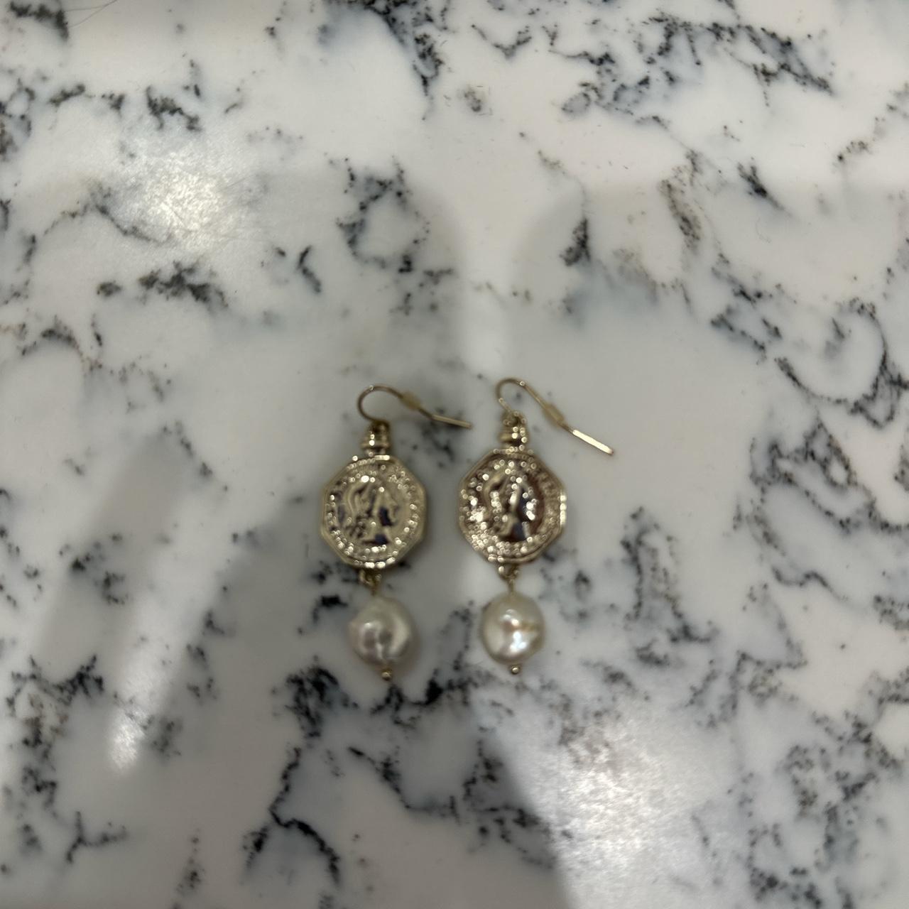 Kookai Gold and Pearl earrings - Depop