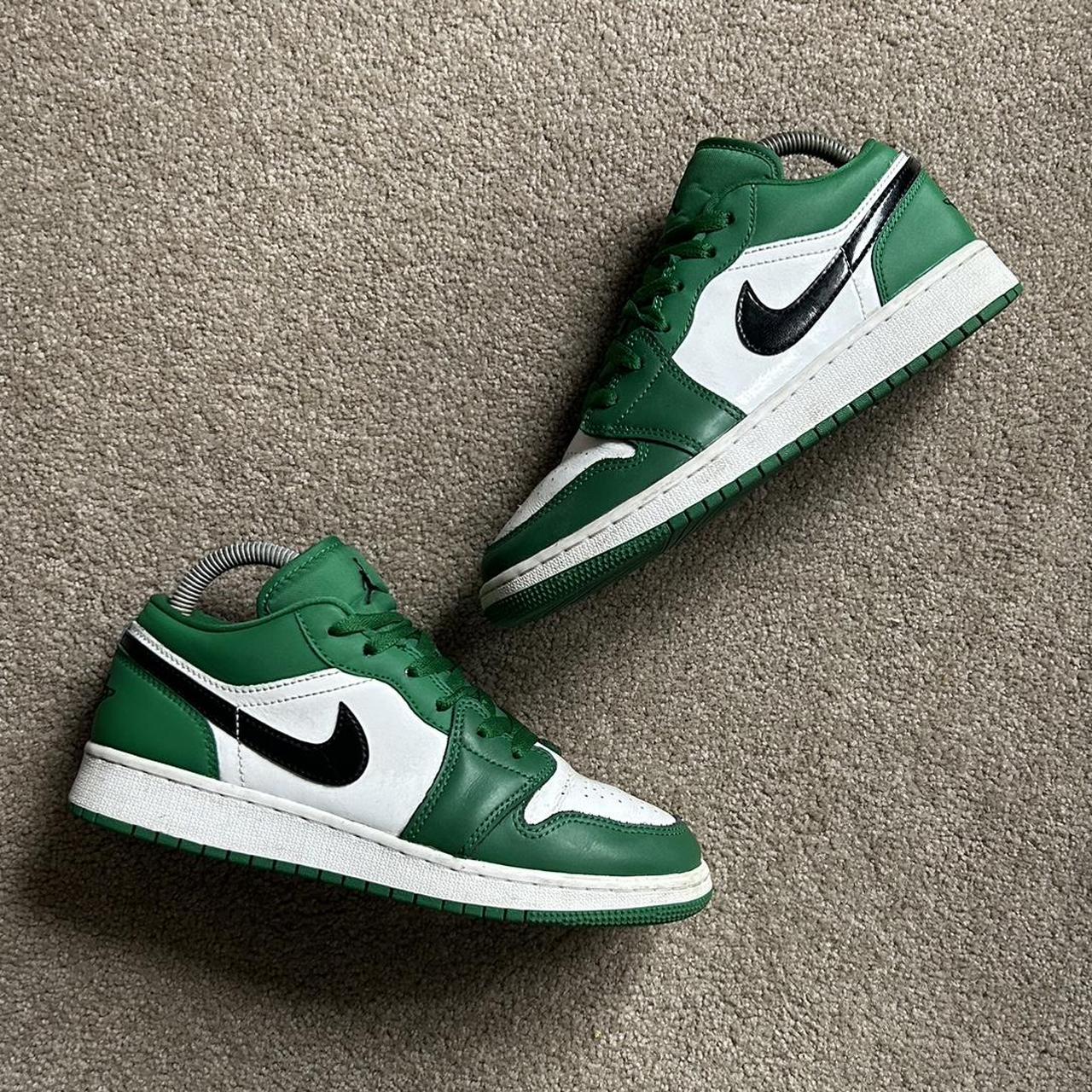 Nike Air Jordan 1 Low (GS) in Pine Green/Black/White... - Depop