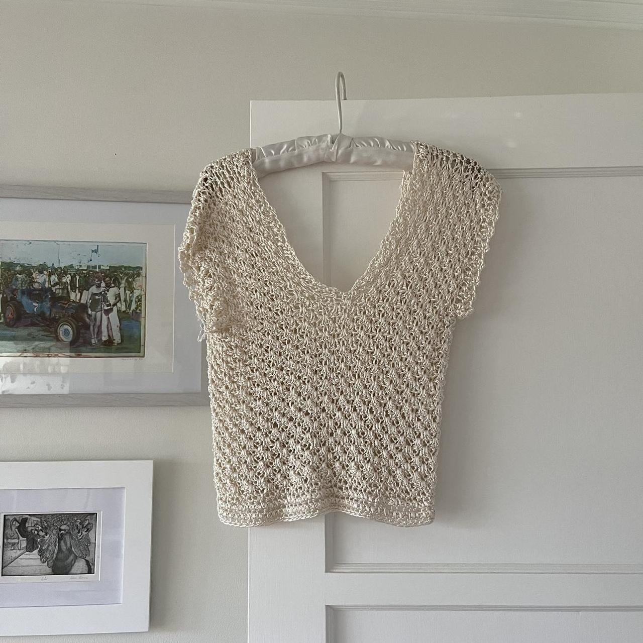 vintage knit/crocheted blouse. Low back with... - Depop