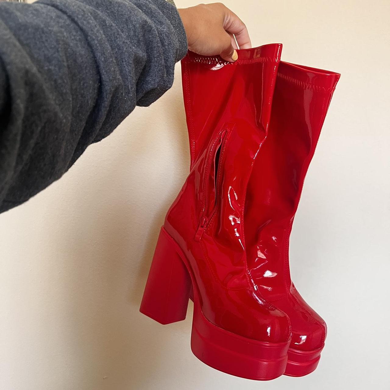 dolls kill red (faux) leather platform boots. used... Depop