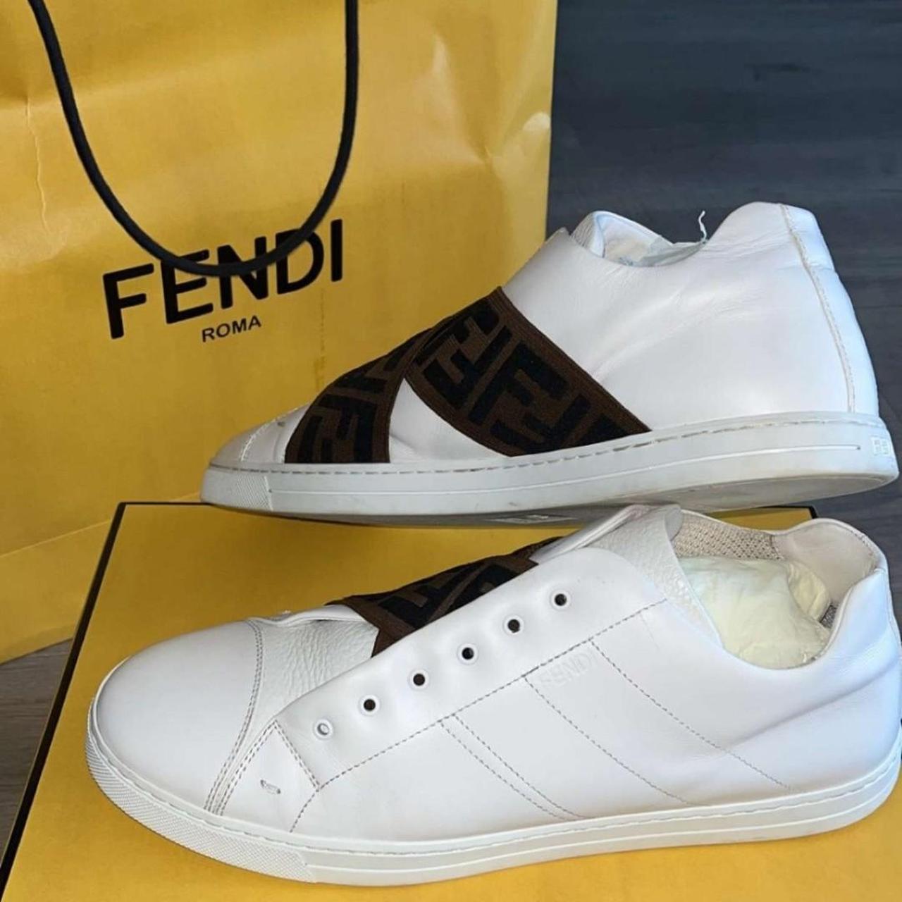 Fendi Sneakers white leather slip ons US12 soles