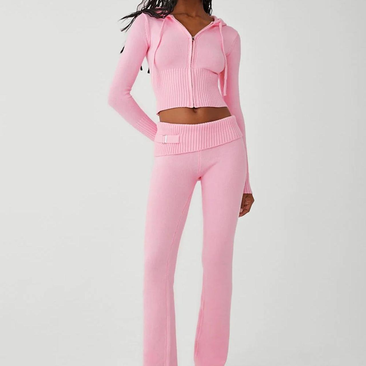 frankies bikinis pink low rise fleur knit pants size... Depop