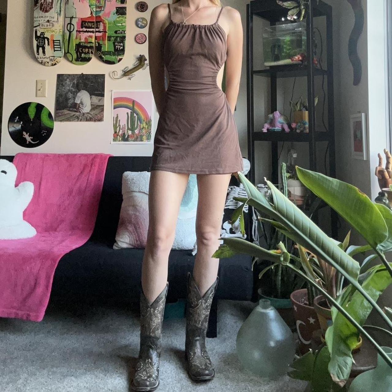 sexy backless brown mini dress model... - Depop