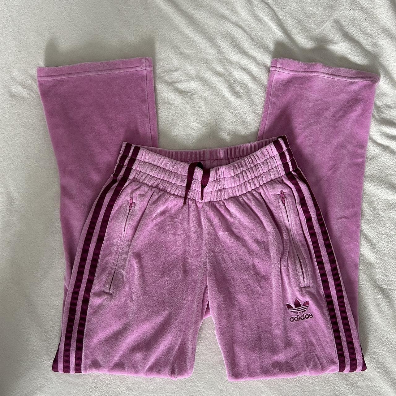 Pink Adidas track pants In a velvety soft material... Depop