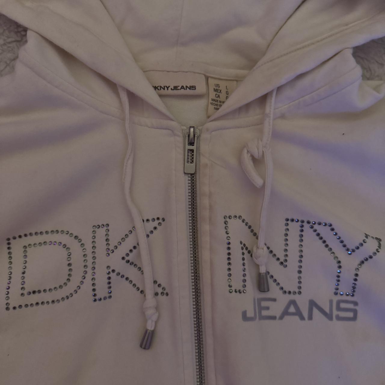 DKNY Women's Hoodie White/Pink L – White DKNY zip up hoodie