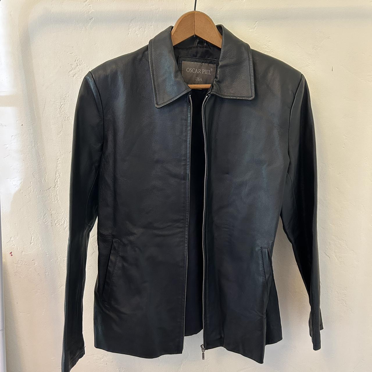 Oscar Piel black leather jacket with a collar. Depop