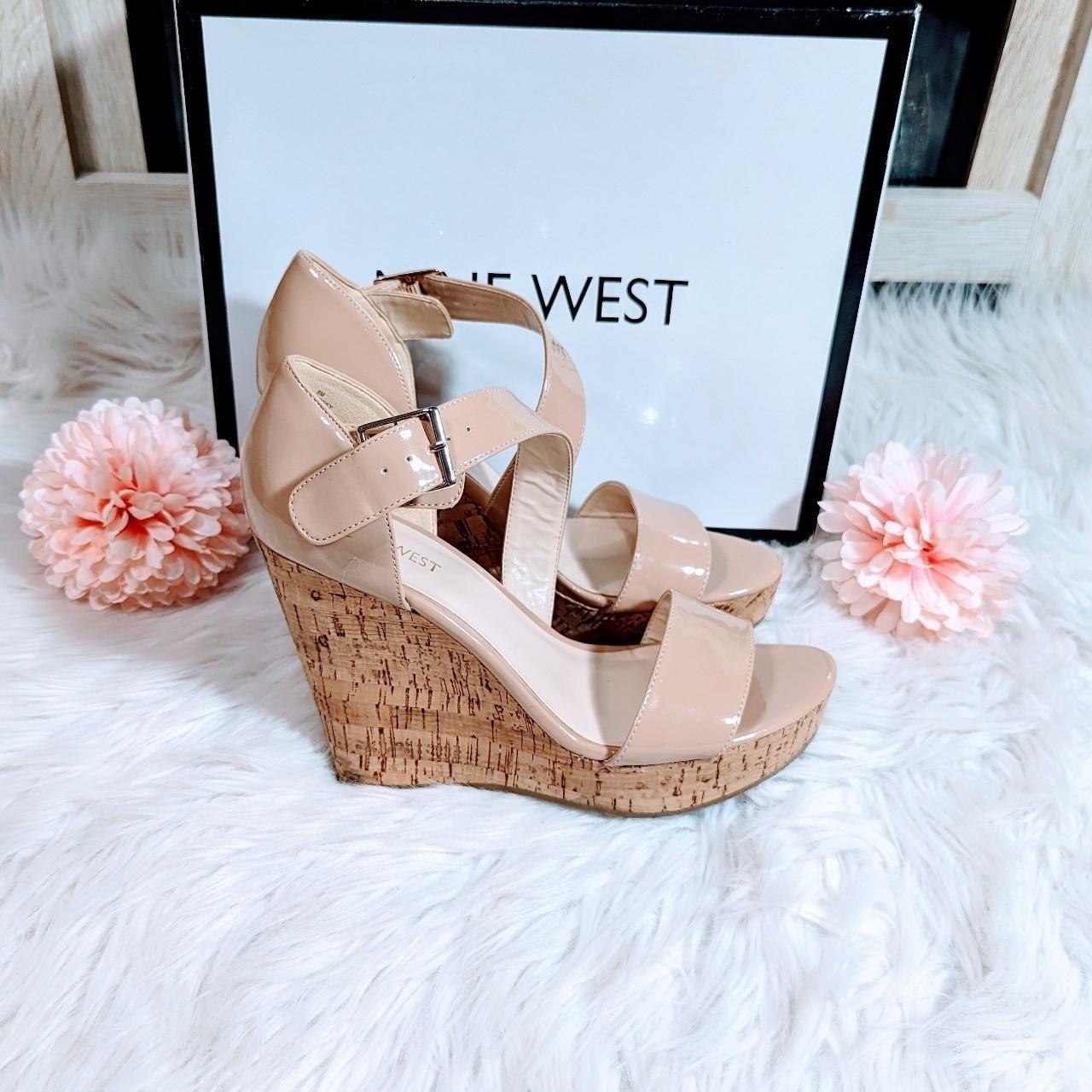 Nine West Tan patent leather Cork Wedges Size Depop