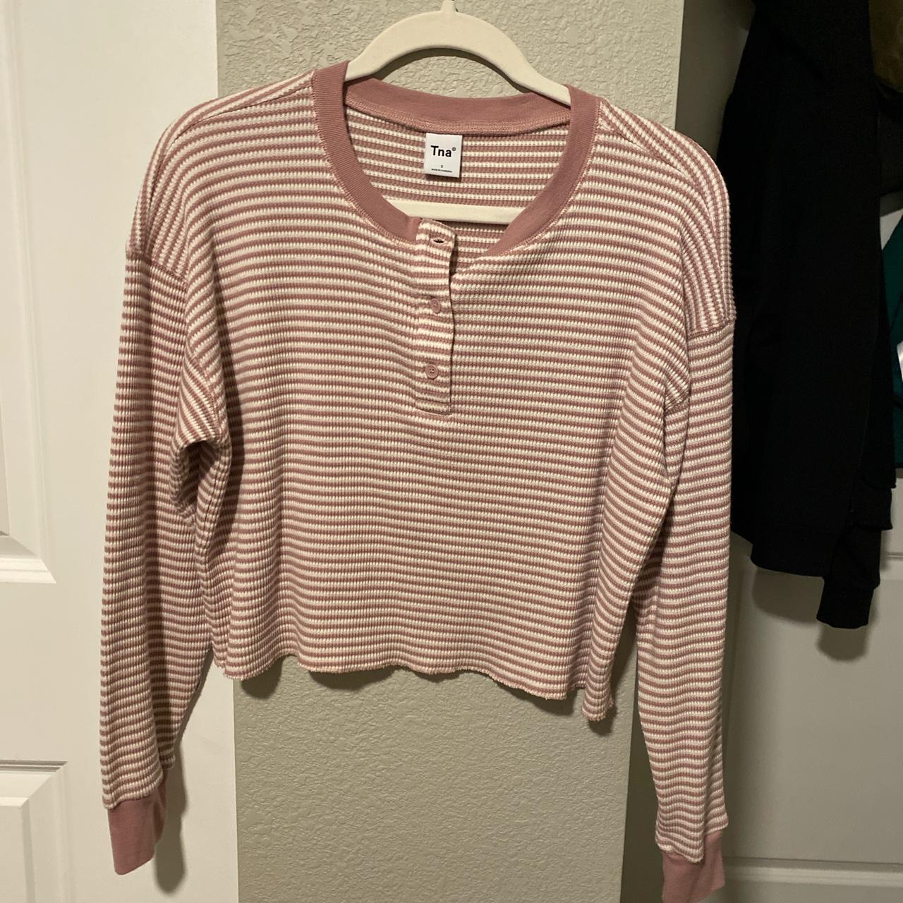 Aritzia Women's Pink and White Shirt | Depop